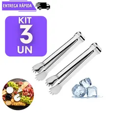 Kit 3 Pegador De Carne Mini Em Aço Inox Frios Gelo Multiuso Utensílios Cozinha Bar Restaurante Pegar Pegadores