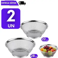 2 Cesto Escorredor De Alimentos Em Inox Resistente Multiuso Massa Fritura Legumes Frutas Fruteira Lavar Cesta Macarrão
