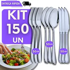 KIT 150 Talheres Inox 50 Facas 50 Garfos 50 Colheres Restaurantes Buffet Cozinha Faca Garfo Colher