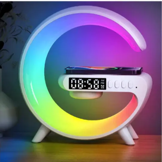 Caxinha de Som G -Speaker COR BRANCA Com Relógio Luminária Bluetooth Inteligente Carregador Sem Fio Led Luz Rgb-HAVANDO