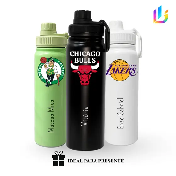 Garrafa Térmica Inox 800ml Personalizada | Basquete | Nome Personalizado | Squeeze Inox | Presente para Fãs de Basquete