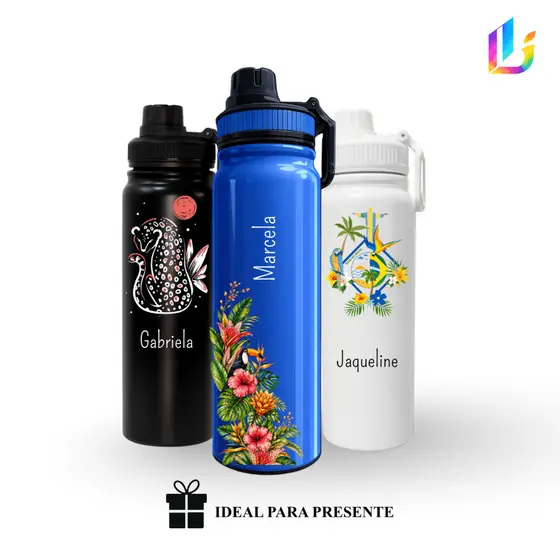 Garrafa Térmica Inox 800ml Personalizada Brasil | Tucano | Arara | Onça | Cristo Redentor | Presente