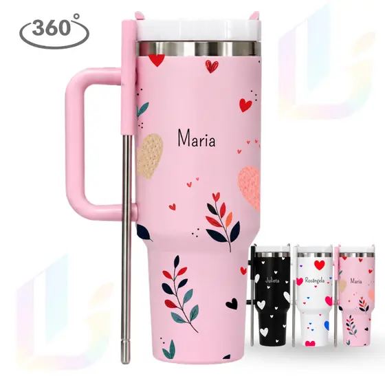 Copo Garrafa Térmico Inox 1.2L Personalizada Corações 360º - Presente Premium Exclusivo