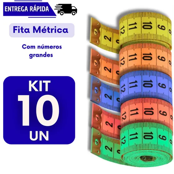 Kit 10 Fita Metrica 150cm Corporal Costureira Costura Fitness Medição Corpo Flexível Fitas Trenas Metricas Corpo Medir