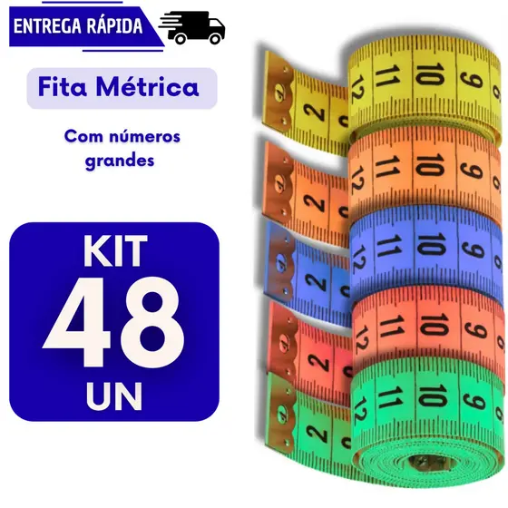 Kit 48 Fita Metrica 150cm Corporal Costureira Costura Fitness Medição Corpo Flexível Fitas Trenas Metricas Corpo Medir