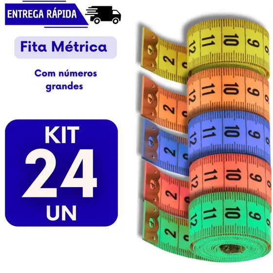 Kit 24 Fita Metrica 150cm Corporal Costureira Costura Fitness Medição Corpo Flexível Fitas Trenas Metricas Corpo Medir