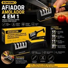 Afiador Amolador de Facas e Tesouras 4 em 1 Profissional BOMVINK – Modelo BOM-1548.