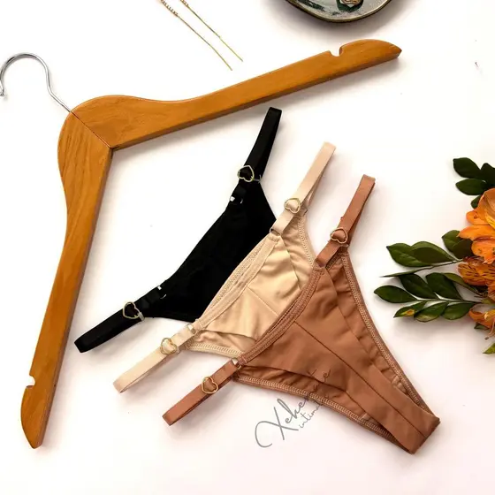 Kit Calcinhas Fio Duplo Microfibra Empina Bumbum Alça Regulavel de Coração String Fio Duplo