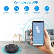 Robô Aspirador - Ropo Glass 3,  Mapeamento Giroscópio, Esterilização UV, Passa pano com MOP, Bivolt