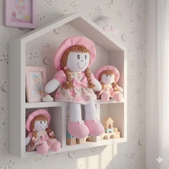 Trio de Bonecas de Pano Artesanais Decoração de Nicho Fofinha Antialérgica Presente Bebê