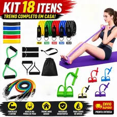 Kit 18 Itens Faixas Elásticas Fitness Extensor Musculação Treino em Casa Yoga Pilates Academia