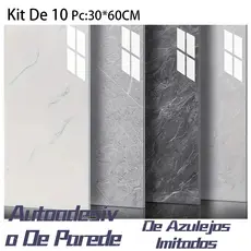 KIT 10 Adesivos de Parede 60CMx30CM Revestimento em Mármore Placas Adesivas Banheiro Cozinha Lavabo Cerâmica