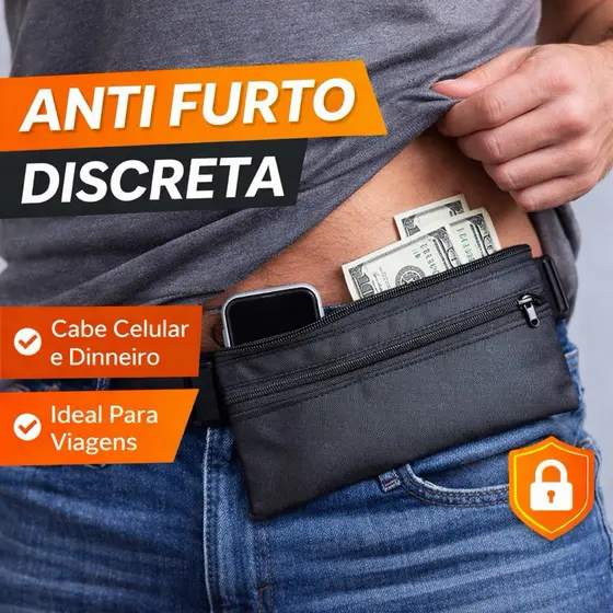 Doleira Anti Furto Discreta Porta Celular Dinheiro Viagem Segurança Pochete Oculta Ajustável