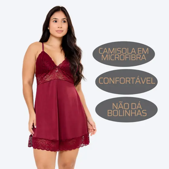Camisola Feminina Sem Bojo Curta Com Decote Microfibra Renda Sensual