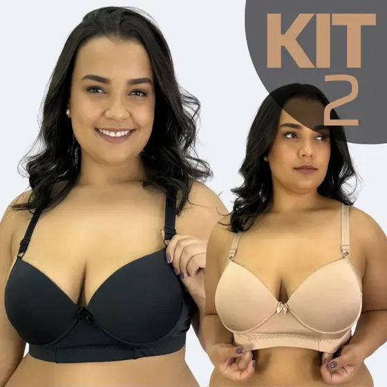 KIT 2 Sutiã Liso De Bojo Plus Size Com Aro Alça Reforçada Com Elástico Sustentação E Conforto Fecho Triplo Forro Algodão