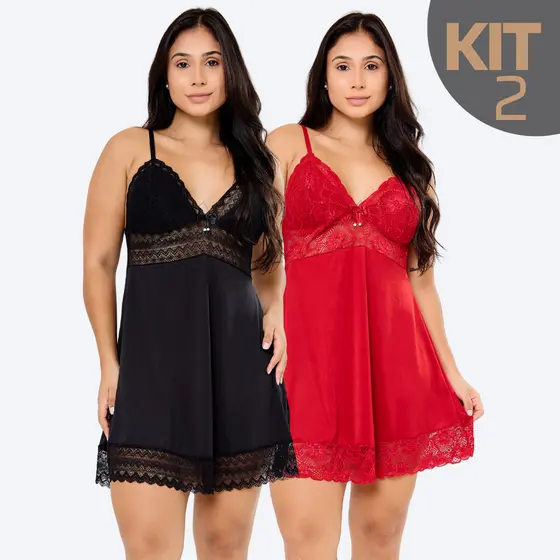 KIT 2 Camisolas Feminina Sem Bojo Curta Com Decote Microfibra Renda Sensual