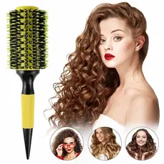 Escova De Cabelo Térmica Amarela Cerdas De Javali Mista Madeira