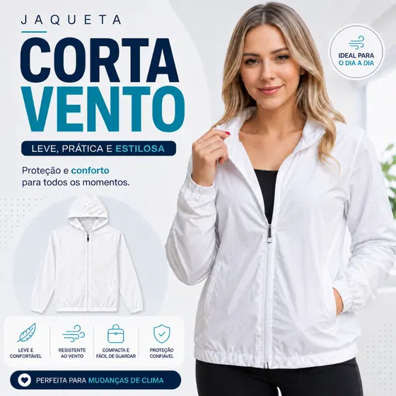 Jaqueta Corta Vento Feminino Repelente a Agua Leve Não Amassa e Capuz Forrado