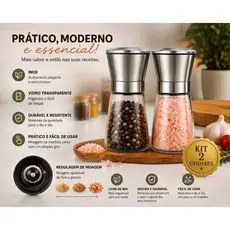 Moedor De Sal ou Pimenta Manual Inox Vidro Regulável Tempero Cozinha