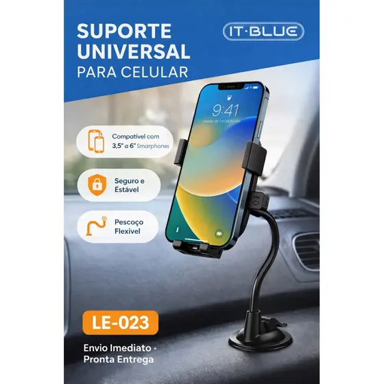 Suporte Veicular Carro Para Celular 360º Fixação Ventosa Haste Firme Ajustável