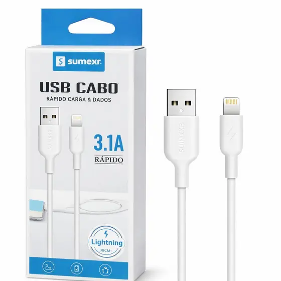 Cabo Iphone l Lightning 1 Metro Carregamento RápidoCabo USB Sumerx 3.1A 1