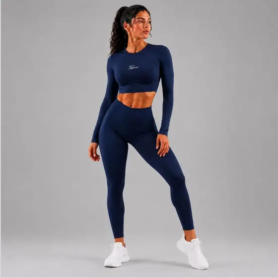 Conjunto CROPPED e Calça LEGGING Poliamida Academia Inverno Alta elasticidade Zero Transparência