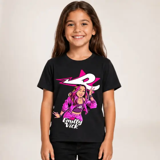CAMISETA INFANTIL MEMININA 100% ALGODÃO ESTAMPA EMILY VICK OS ROSAS INFANTIL YOUTUBERS