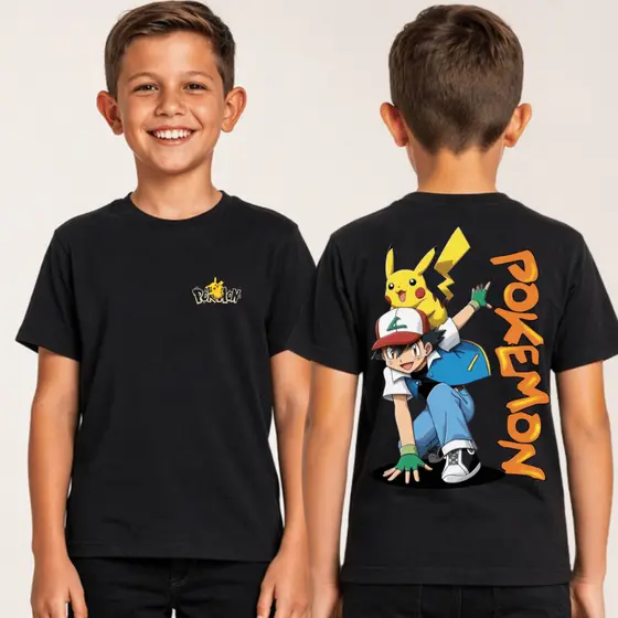 Camisa Infantil Menino 100% Algodão Estampa Pokémon Pikachu Charizard Confortável Geek Estilo Gamer