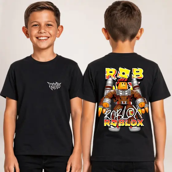 Camiseta Infantil para Meninos Camisa Estampa Roblox Moda Gamer Unissex Menino e Menina