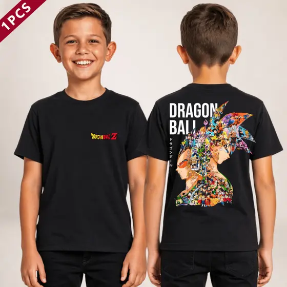 Camiseta Menino Infantil Blusa Algodão Estampa Anime Dragon Ball Z Goku Vegeta Goten