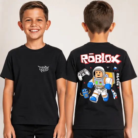 Camiseta Infantil Juvenil Menino Menina Tamanho 02 ao 16 Estampa Roblox Fone Desenho Jogo