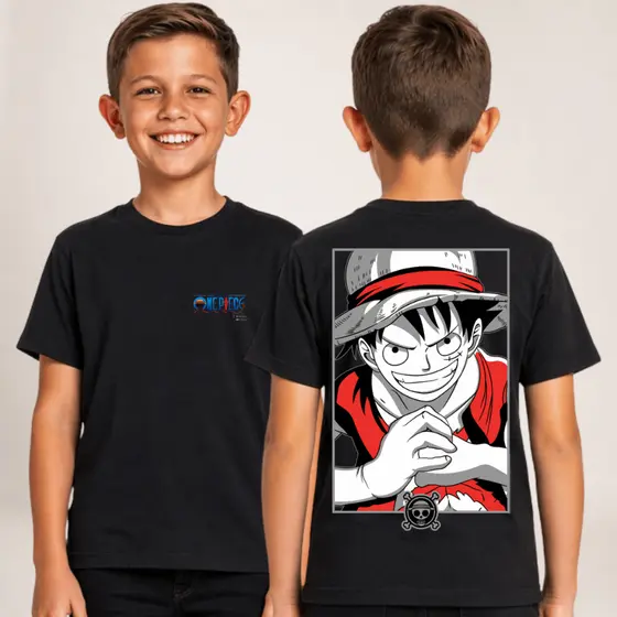 Camiseta Infantil Menino Estampa Anime One Piece Luffy Lufy Zoro Tony Tony Desenho Animado
