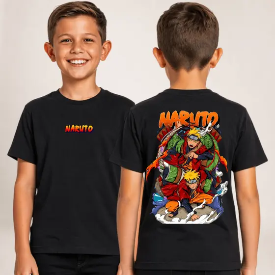 Camiseta Infantil Camisa 100% Algodão Estampa Anime Naruto Itachi Sasuke Immortal Akatsuki