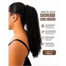 Rabo de Cavalo Cacheado 60cm com 2 Pentes Internos e Rede Ajustável- Adere Agua e Creme- Fibra Orgânica