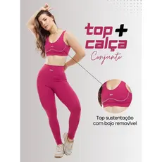 Conjunto Fitness Feminino Calça Cintura Alta +  Top com Bojo Removível Zero Transparência Compressão