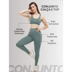 Conjunto Fitness Feminino Cintura Alta + Top com Bojo Zero Transparência Academia Treino Modelador
