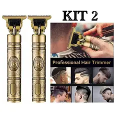 KIT 2 Máquina Profissional T9 Para Acabamento Corte e Barbear Sem Fio Portátil USB