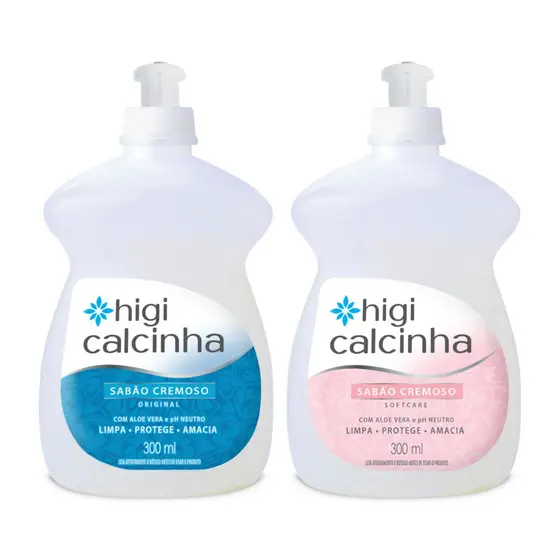 Combo Higi Calcinha Original e Softcare Sabão Cremoso com PH Neutro, Aloe Vera e Branqueador Óptico