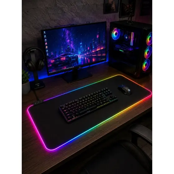 Mouse Pad Gamer LED RGB 7 Cores Antiderrapante 30x70 30x90