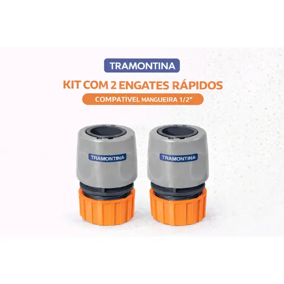 Kit 2 Engates Rápido Plastico Resistente Tramontina 1/2 Mangueira Jardim Conector Pino Torneira Bico