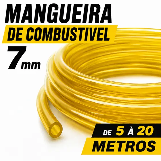 Mangueira Combustível Gasolina 7mm Interno Amarela Carro Moto 5 Metros 10 Metros 15 Metros 20 Metros