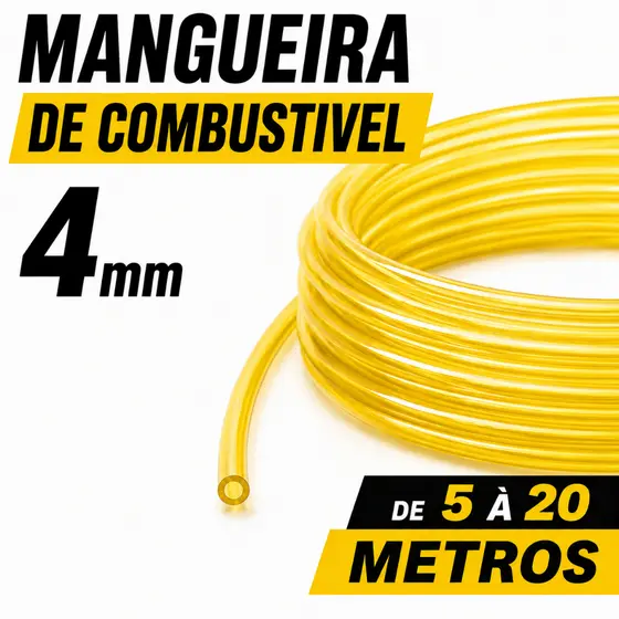 Mangueira Combustível Gasolina 4mm Interno Amarela  Carro Moto 5 Metros 10 Metros 15 Metros 20Metros