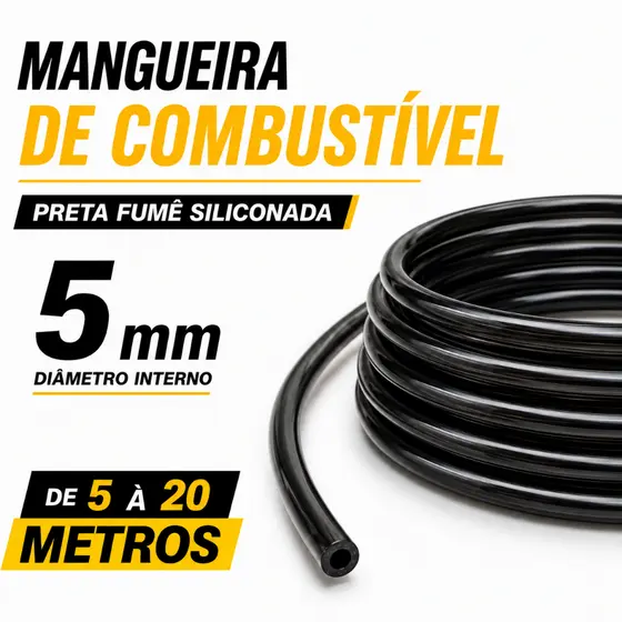 Mangueira Combustível Gasolina 5mm Interno Preta  Carro Moto 5 Metros 10 Metros 15 Metros 20 Metros-
