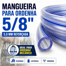 1 à 7 Metros Mangueira Ordenha 5/8" Parede 5,0mm Cristal Faixa Azul Leiteira Vaca Rural - Agricola -