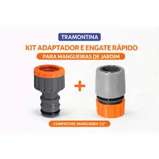 Kit Tramontina 1Adaptador Conector Fêmea Torneira - 1 Engate Rápido Mangueira Jardim Água Irrigação