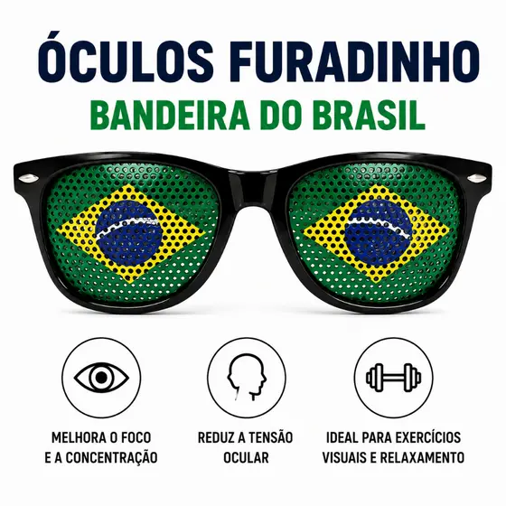 Óculos Furadinho Brasil Estampa Bandeira Brasil Moderno
