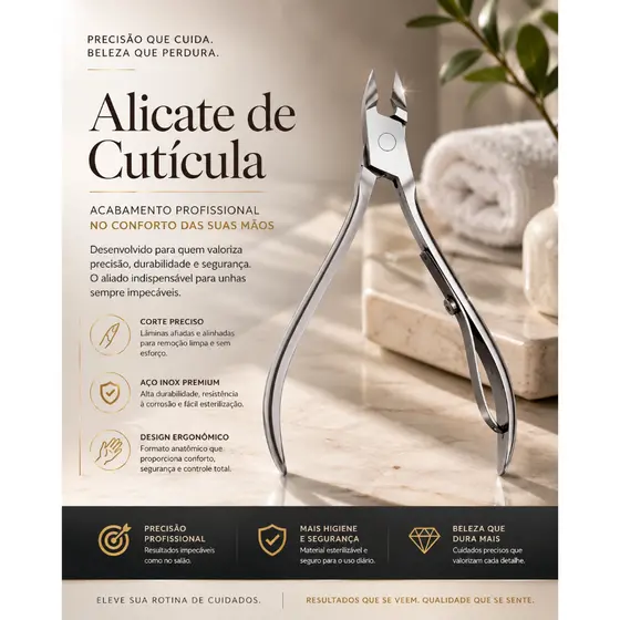 Alicate de Cutícula Profissional Aço Inox Corte Preciso Manicure Alta Durabilidade ENVIO RÁPIDO + BEM EMBALADO