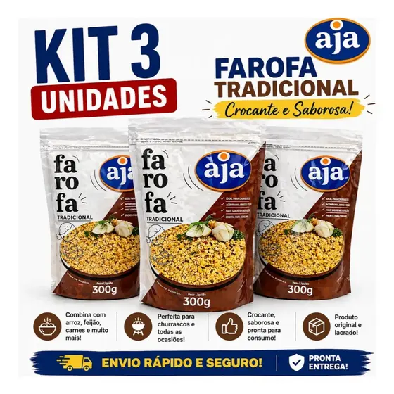 Kit 3 Farofa Tradicional Aja 300g Crocante Gourmet Premium