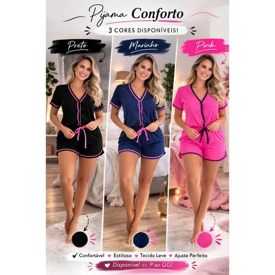 Pijama Americano Amamentação Cirúrgico Blogueirinha Feminino Confortável Abertura botões