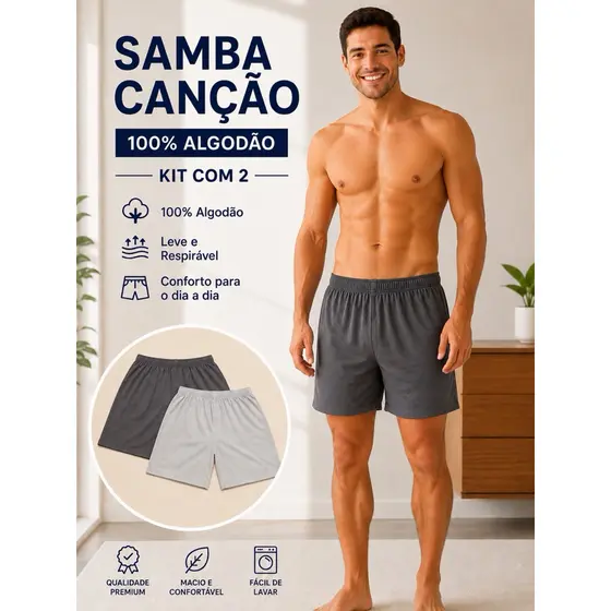 Kit 2 samba canção short de dormir 100% algodao de dormir verdade pijama de dormir confortável adulto leve